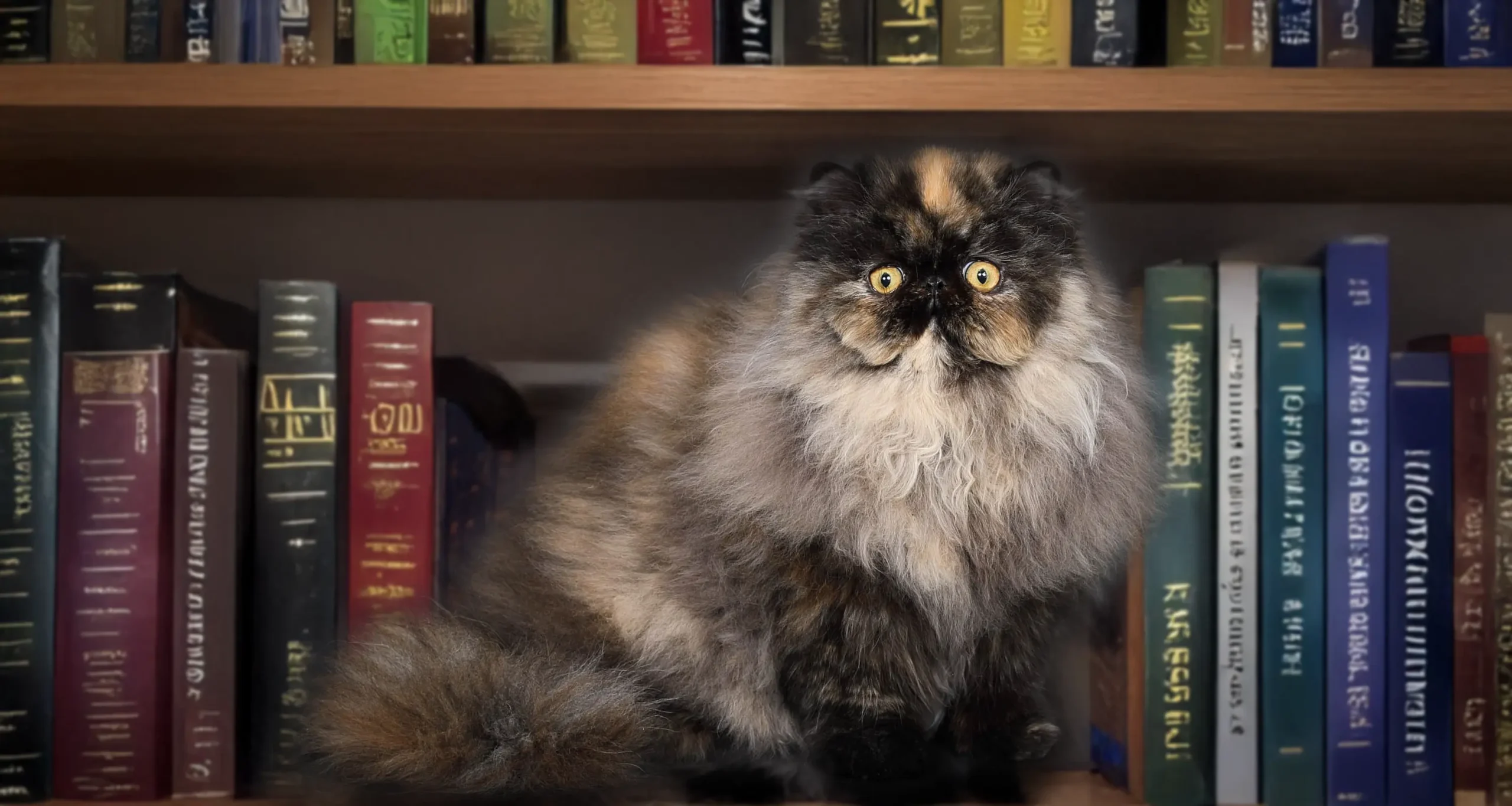 bibliothèque chat persan tortie